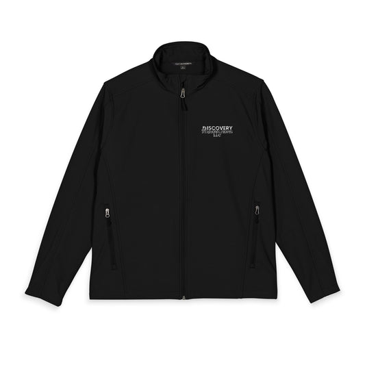Embroidered Men's Soft Shell Jacket — Classic Black Weather-Resistant Coat